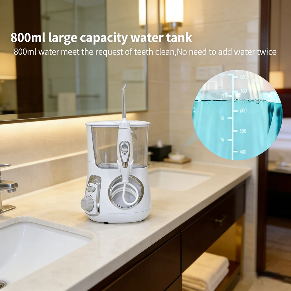 

Электрический ирригатор для полости рта 800 мл, 10 режимов, 5 насадок, настольный, для всей семьи