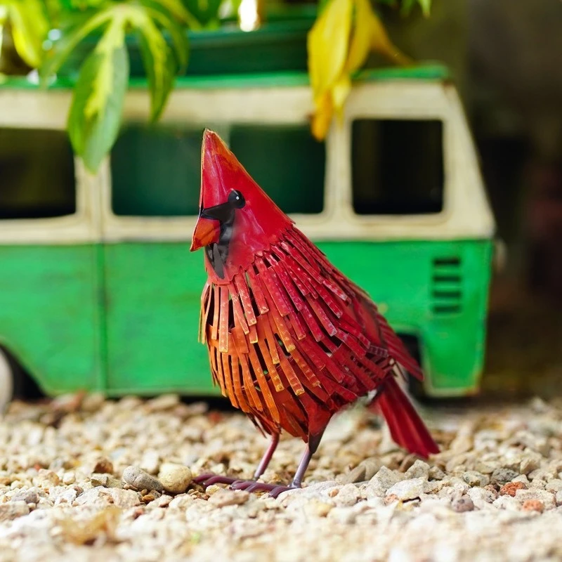 American metal three-dimensional red sparrow bird ornaments outdoor courtyard garden landscape crafts decoration outdoor decor