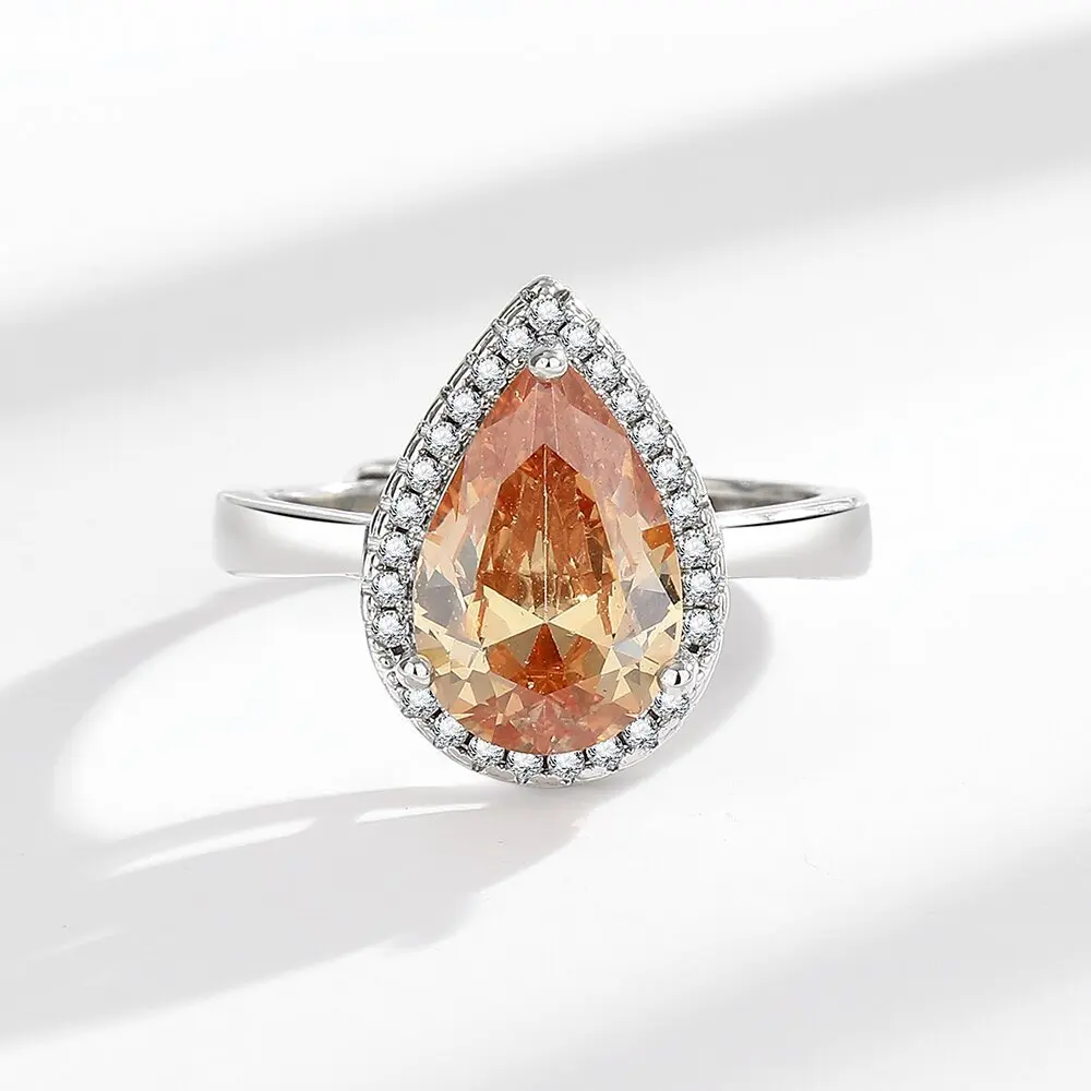 925 فضة برتقالي قطرة الماء الزركون خاتم أنيق خفيف فاخر مجوهرات بسيطة