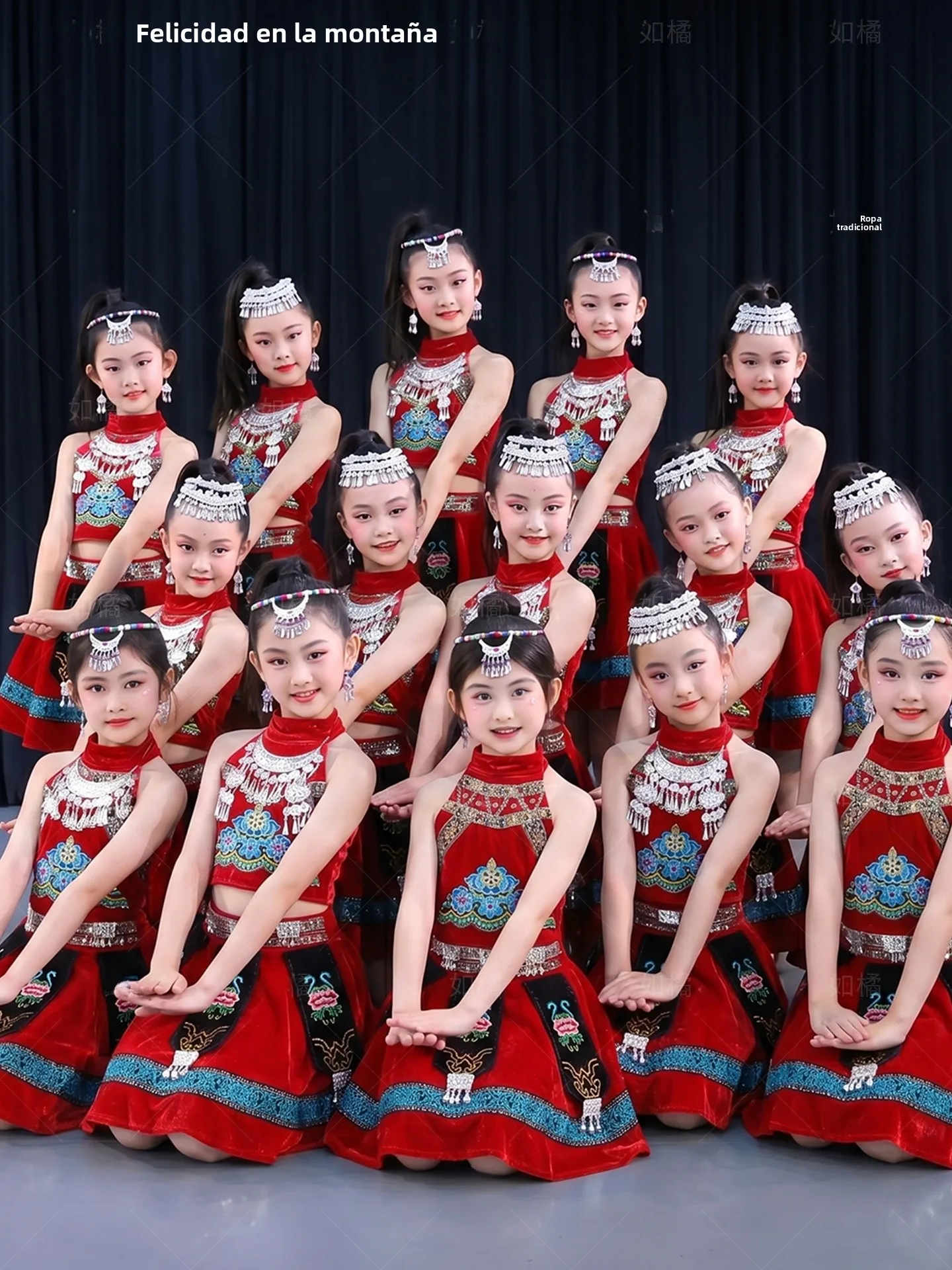 Traje de actuación infantil étnico Hani, diseño Fruta de Montaña , para niña, estilo étnico Miao , traje de escenario p...