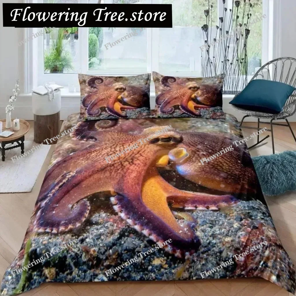 Octopus Duvet Cover Set Teal Blue Octopus Tentacles Twin Bedding Set Sealife Ocean Sea Animal Queen King Polyester Quilt Cover