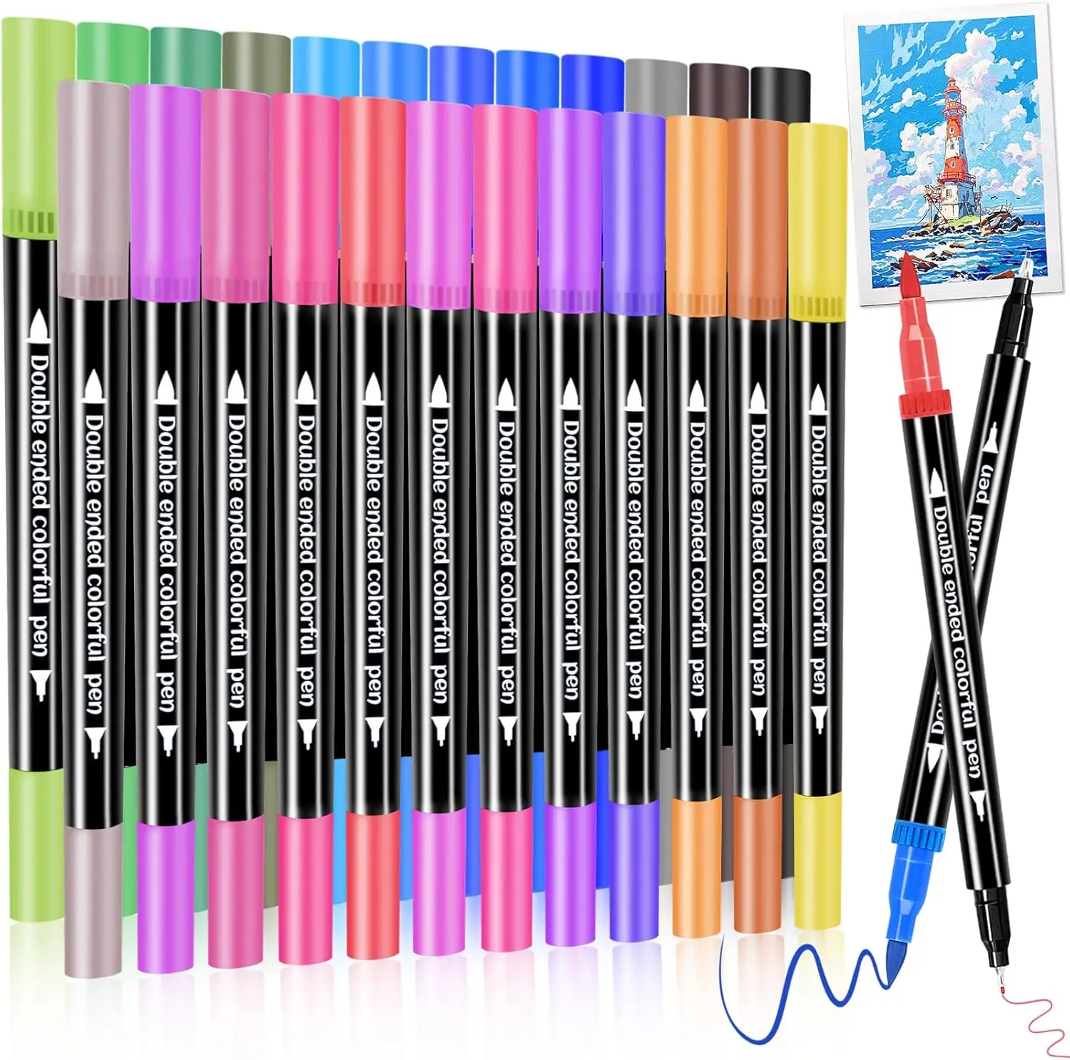 

24 Dual Brush Pens for Adult Coloring, Fine & Brush Tip Markers for Journaling, Lettering, Drawing