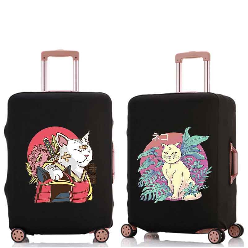 Samurai Cat Pattern Protective Cover Thicker Luggage Cover  Elastic Luggage Covers Suitable for 18-32 Inch Travel Accessories