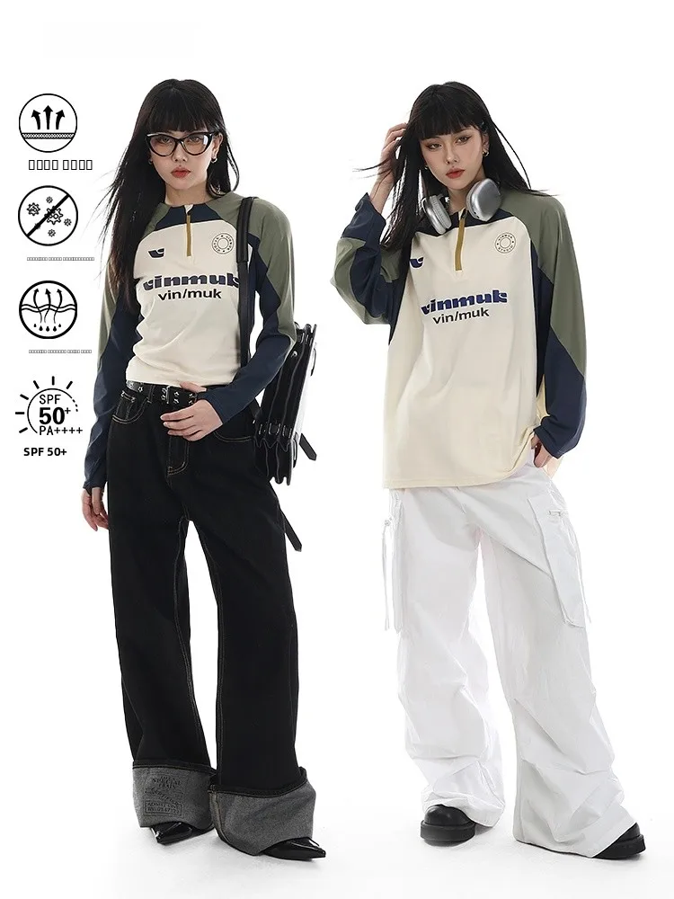 

Vin Muk Summer Qui Dry Retro Long Sve Fitn Outdoor Climbing T-irt Couple Training Wear Street Sle Loose Fit Cotton