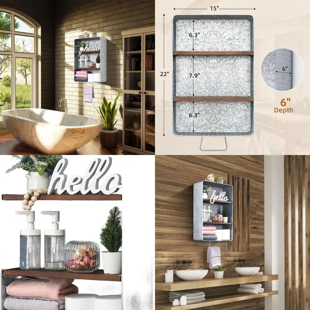 

Rustic Farmhouse Style Galvanized 22 Long Tub with Shelves for Bathroom Decor