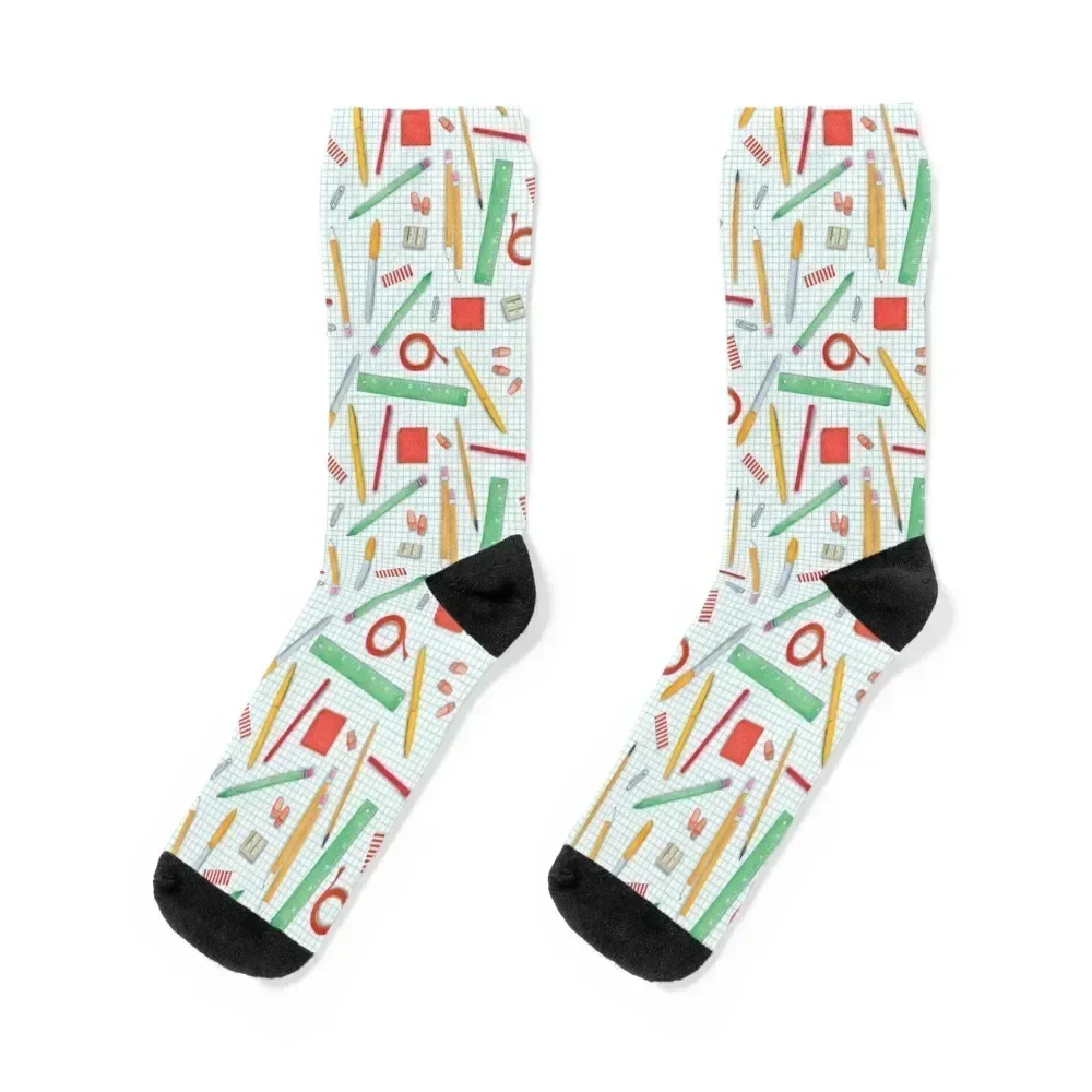 

Pens and Pencils on Graph Paper Socks essential Wholesale crazy christmass gift Socks Man Women's
