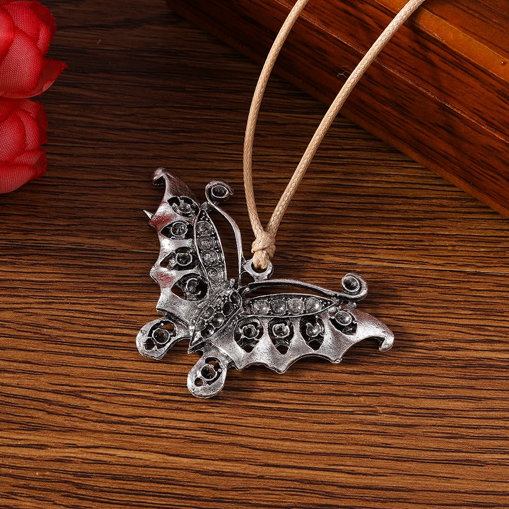 Aihua Ethnische Lederkette Retro Großer Schmetterling-Anhänger Halskette für Frauen Zigeuner Bohemian Schmuck – Detail 4
