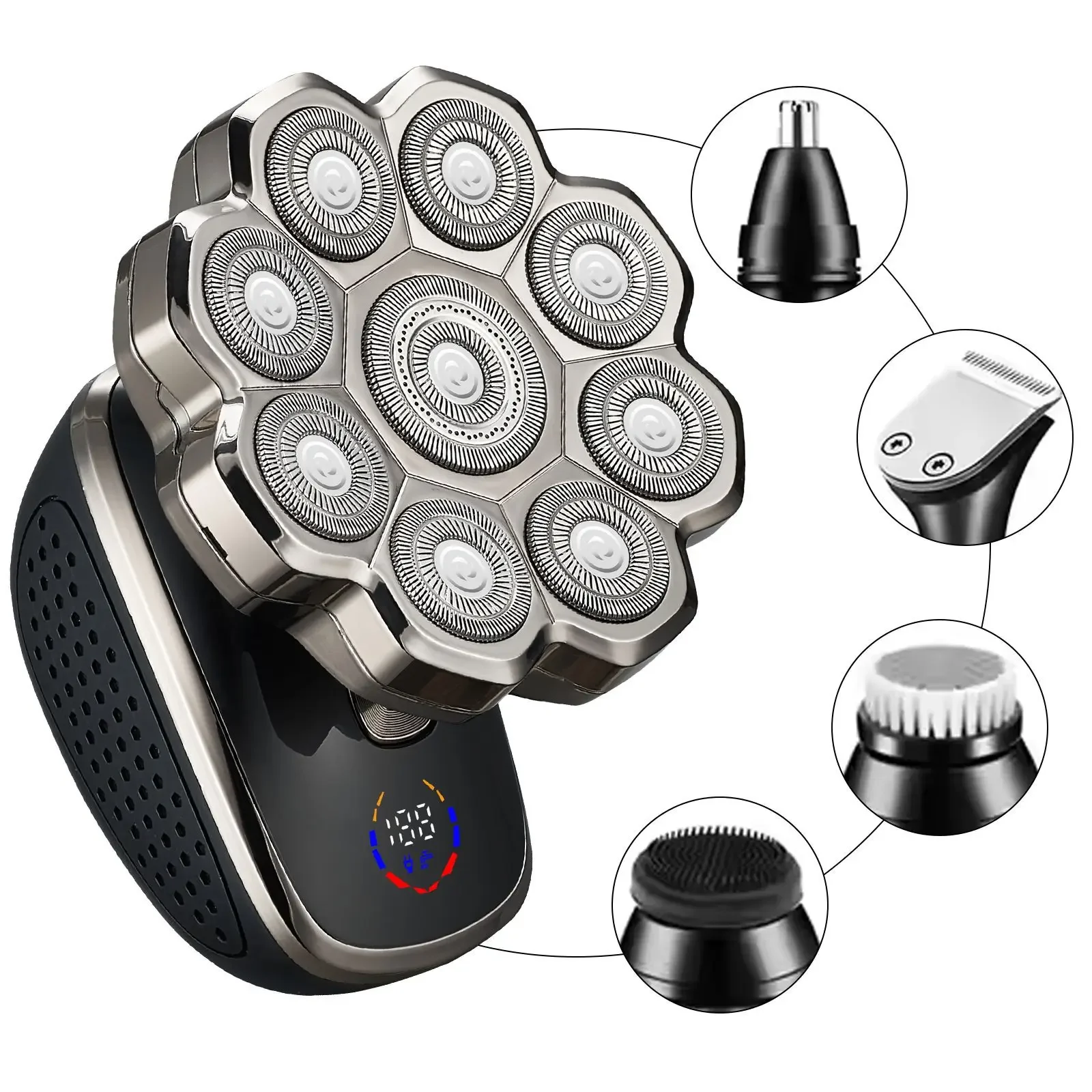 Rasoir électrique 9D pour hommes, affichage numérique, étanche, Machine à tête chauve, couteau à aspiration magnétique, couteau à barbe, 2025
