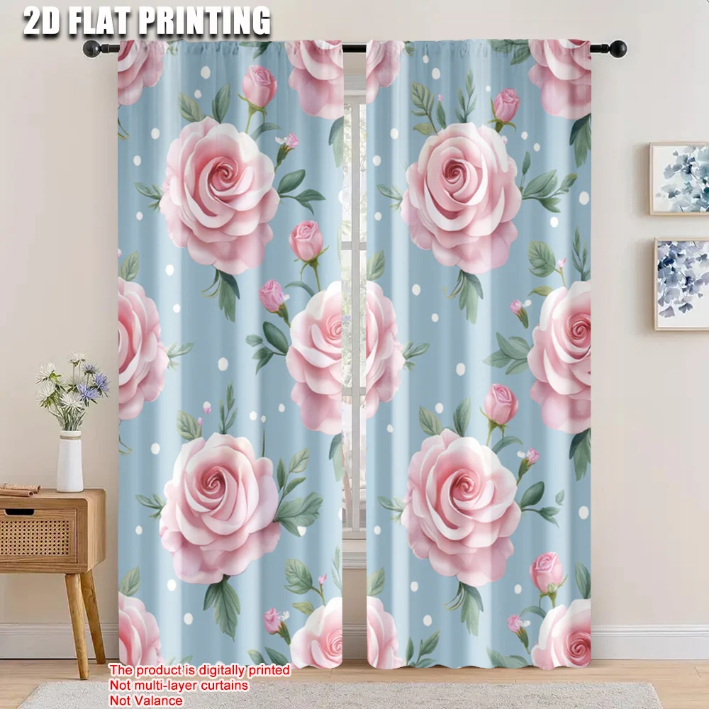 

2pcs, 2D flat printing Window Curtains Vintage Roses Versatile 100% Polyester,Without Electricity Party Decorations Perfect for