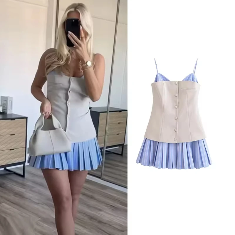Kleider Damen Sommer New Chic Patchwork Tube Top Slim Mini Elegant Urlaub Damen Kleid Street Fashion Jugendkleid