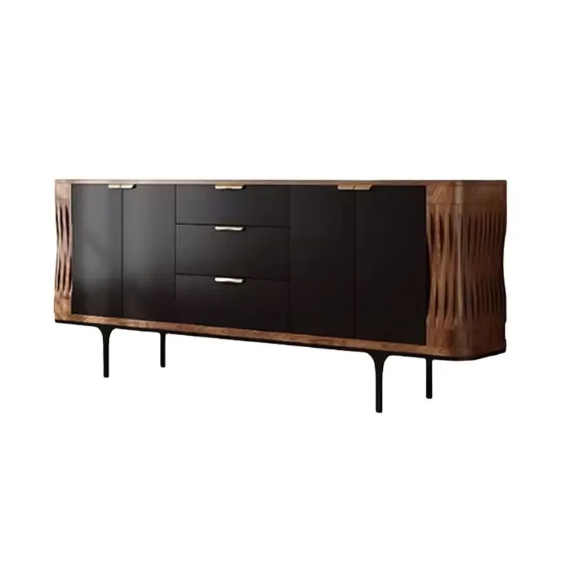 

Medieval solid wood six-chest cabinet villa living room storage locker drawer side retro black walnut dining side cabinet