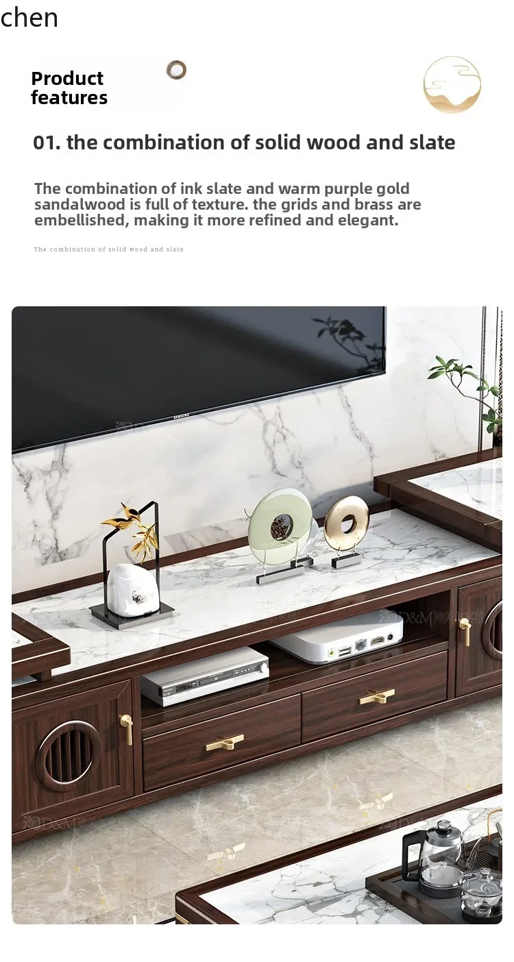 Solid Wood Extendable Coffee Table Set for Living Room Small Apartment TV Cabinet Floor Cabinet Set