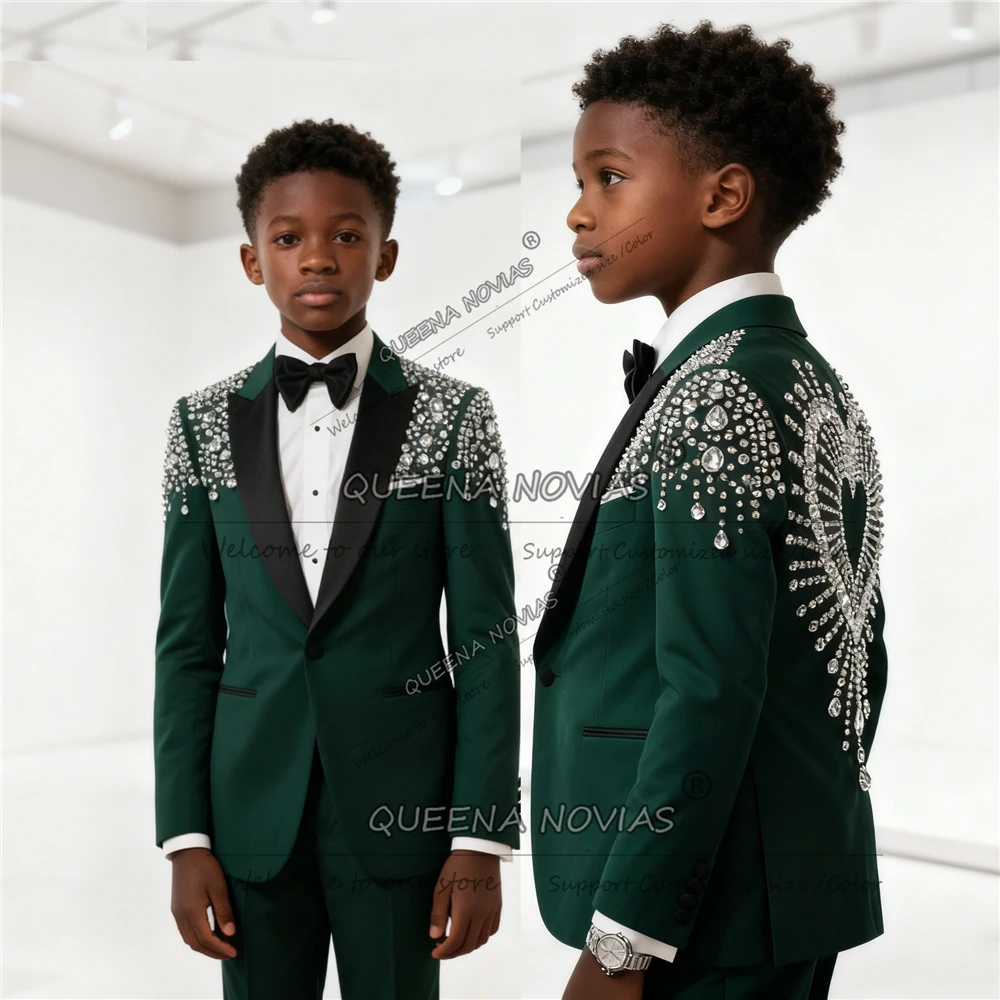 

Роскошный костюм для мальчиков с бриллиантовыми бусинами, комплект из 2 предметов, черные пиджаки с шалью и лацканами для выпускного вечера, детские свадебные смокинги по индивидуальному заказу Trajes De Niño