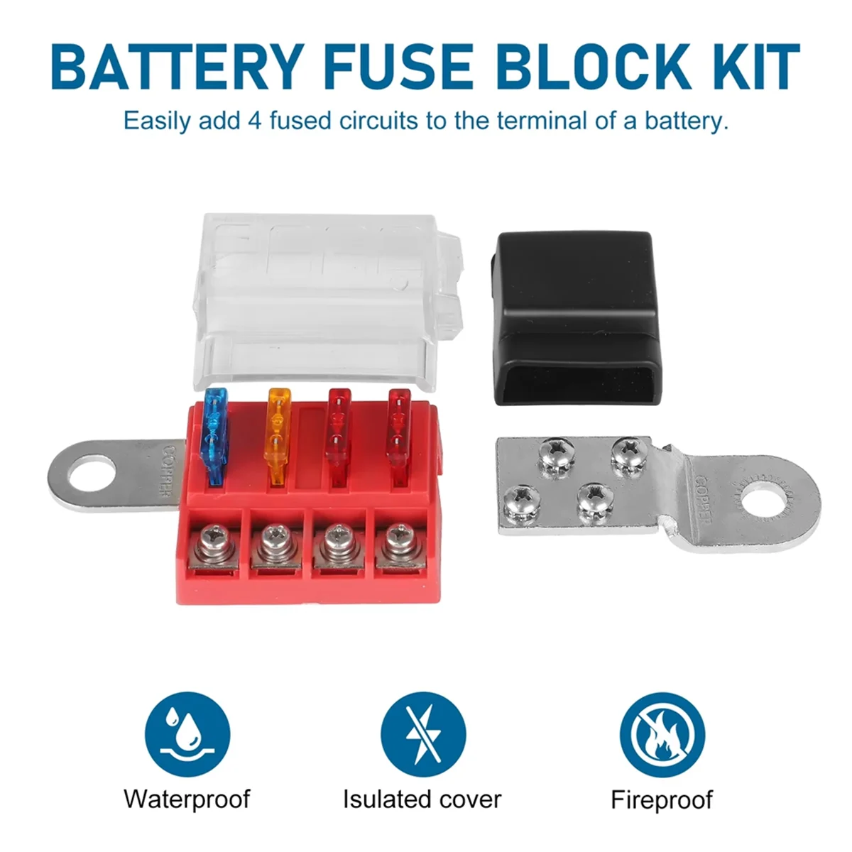 

Premium Durable M10 100A 32V 4 Circuit Kit Blade Fuse Block Battery Terminal Mount