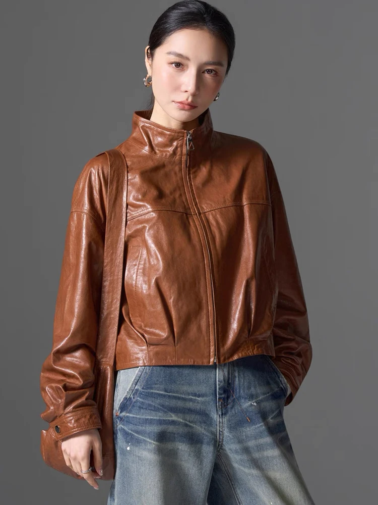 Women Spring Black Genuine Sheepskin Leather Short Jacket Coat Autumn Real Leather Jacket