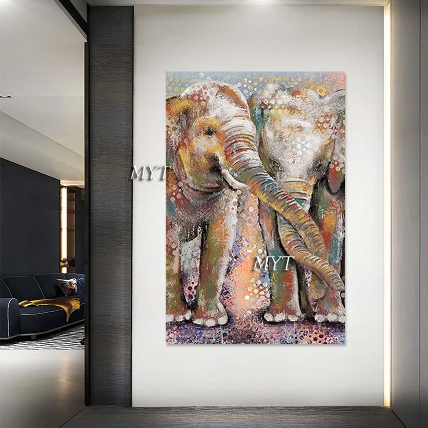 High Quality Two Elephants Animal Paintings Wall Picture For Bedroom Hand-painted Modern Art Canvas China Imports Home Decor