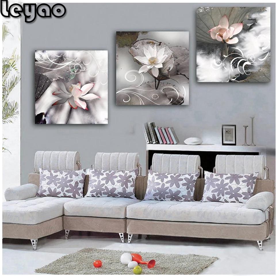 diy 3pcs diamond painting orchid flower triptych mosaic cross stitch 5d embroidery full square round drill decoration icon