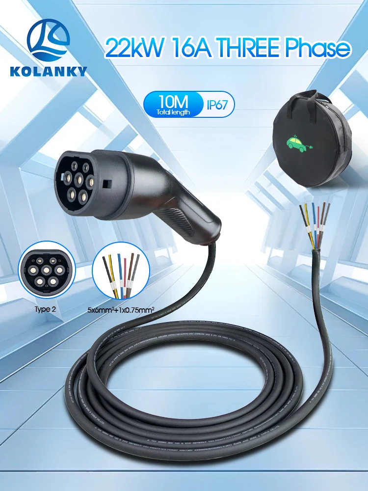 Kolanky Tragbares EV-Ladegerät 32A 22KW Ersatz-Ladekabel Insgesamt 10M für Elektrofahrzeuge und Ladestationen