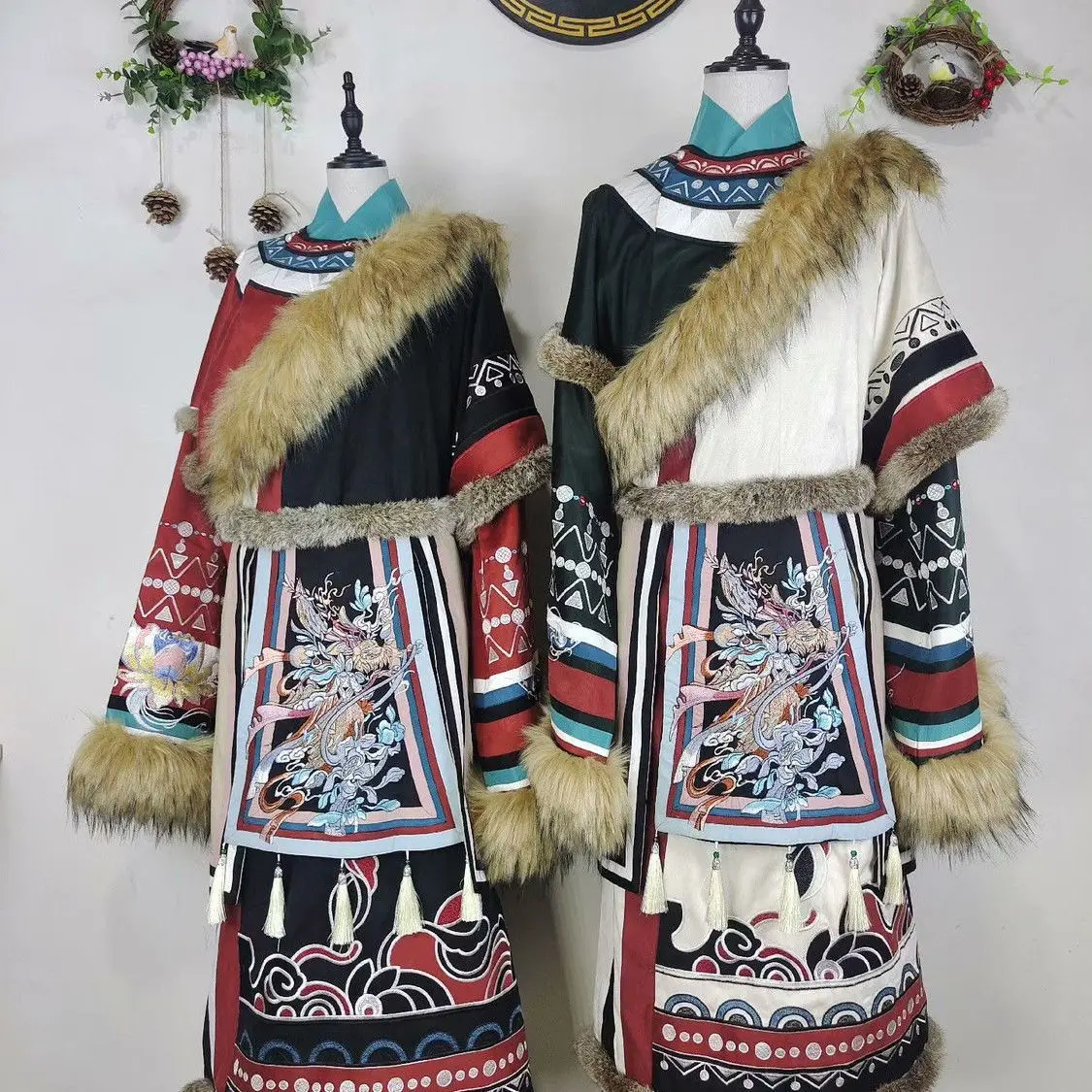 Bordado tibetano fotografia de viagem casal high-end moda roupas tibetanas conjunto de quatro peças