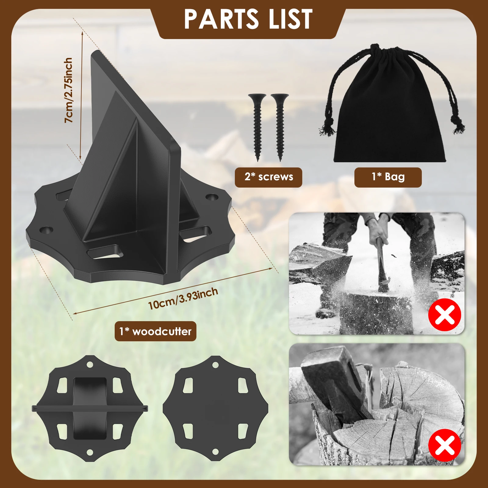 Wood Splitter Portable Kindling Log Splitting Tool with Wedge Manual Log Splitter Firewood Cutter Splits Firewood Safely and Eas