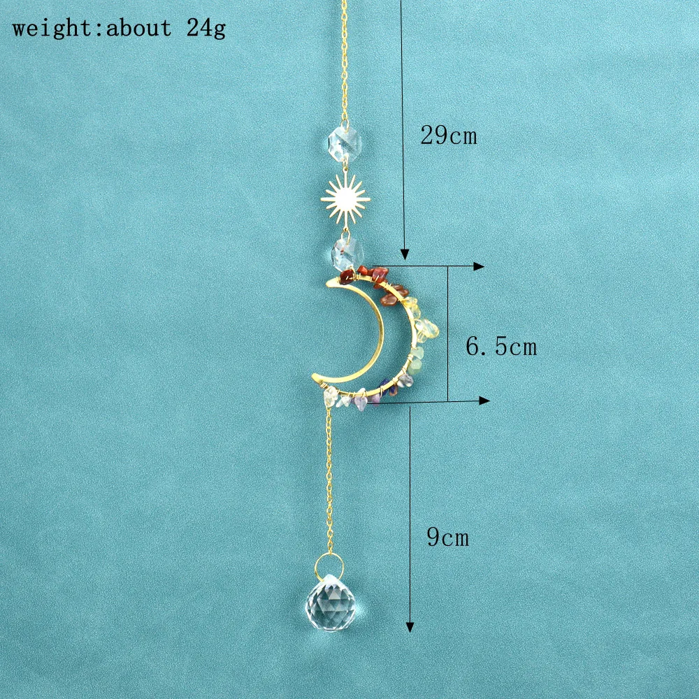 5pcs Crystal Wind Chime Ornaments Shiny Moon Sun Light Catchers Pendant Natural Stones Hanging Drop Outdoor Garden Home Decor