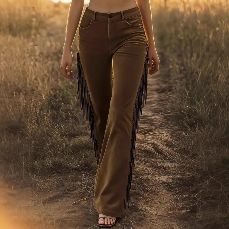 

Женские расклешенные брюки в стиле ретро в стиле вестерн, повседневные брюки, индивидуальные трансграничные брюки в Европе и Америке, популярные
