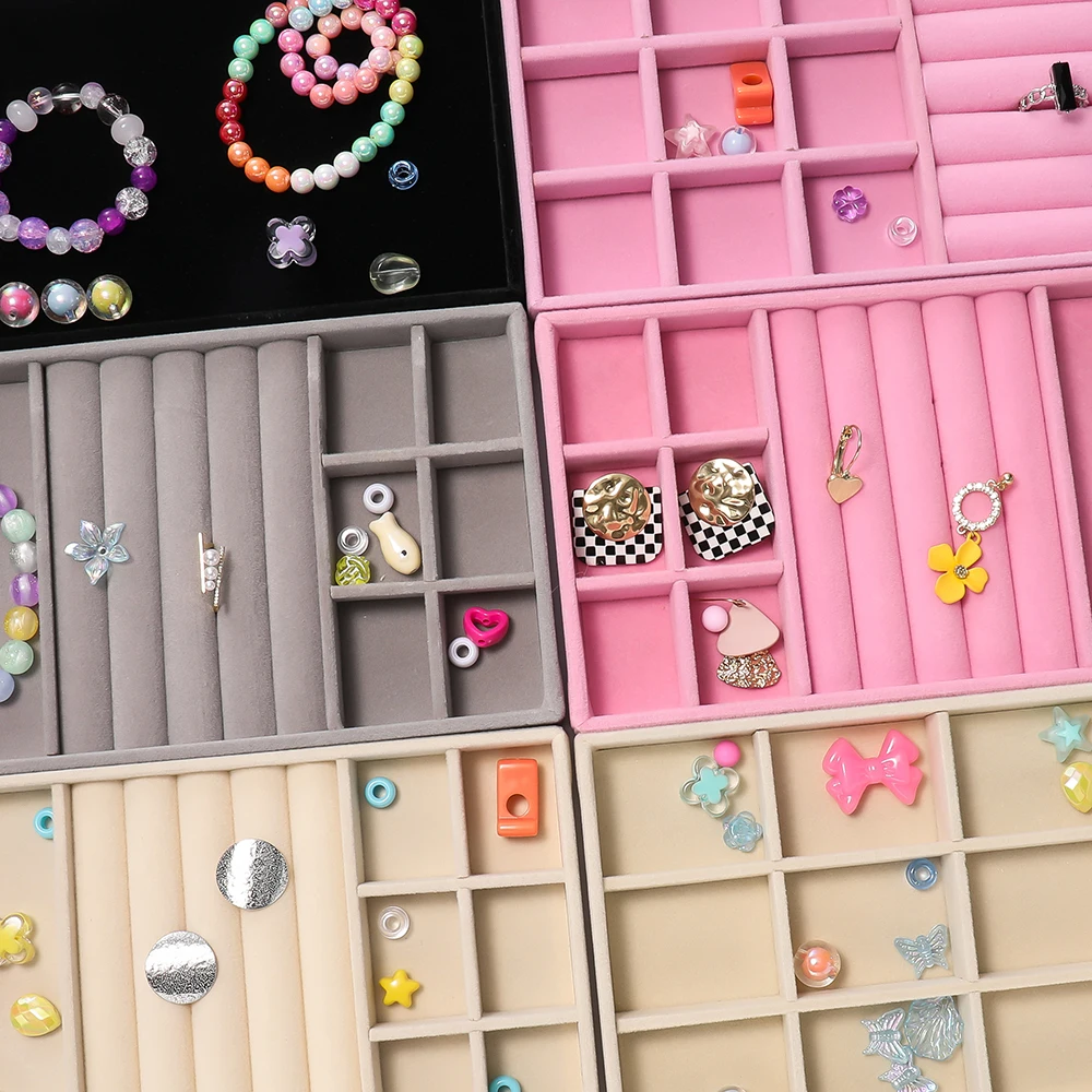 

1pc Multiple Styles Velvet Jewelry Dispaly Tray Necklace Bracelet Earrings Ring Brooches Storage Box Drawer Jewellery Organizers