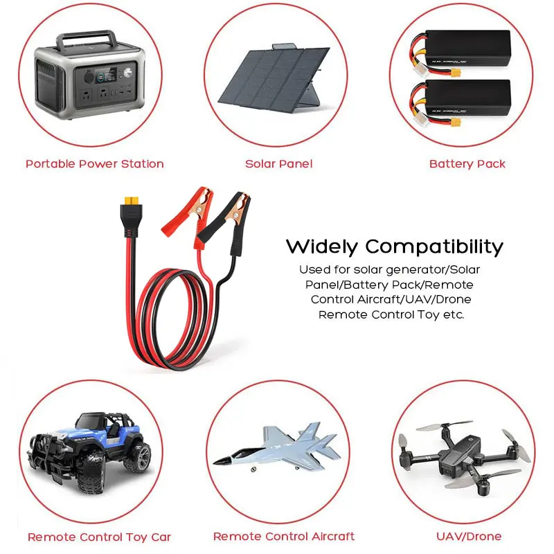 12AWG XT60 Female to Alligator Clips Cable for ALLPOWERS EcoFlow Anker Bluetti Fossibot Oukitel etc. Portable Power Station. view 5