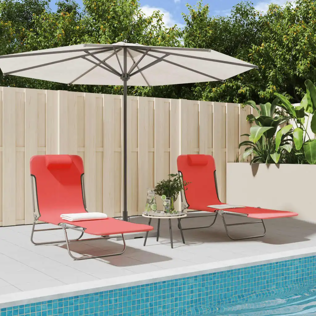 Lot de 2 chaises longues pliantes rouges en textilène et acier, chaise longue d'extérieur pour jardin, patio, bord de piscine, relaxation
