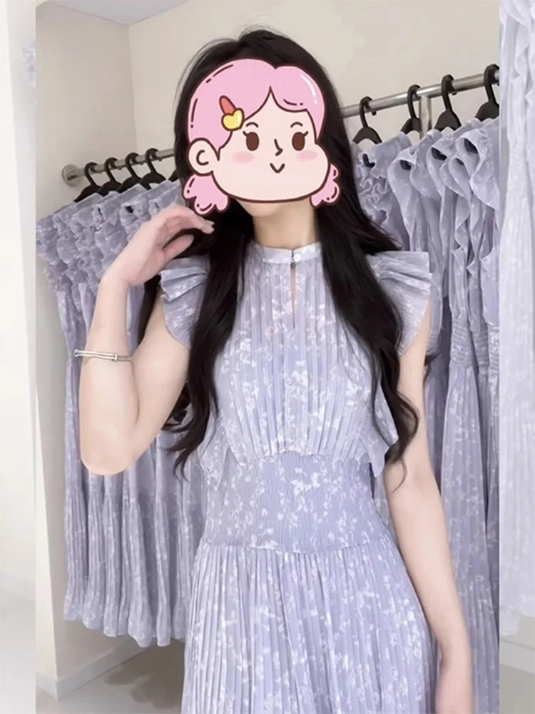 

Новинка лета: Женское фиолетовое платье А-силуэта с цветочным принтом, плиссированное, с завышенной талией, коротким рукавом, макси-длина, для повседневной носки, модное, элегантное.