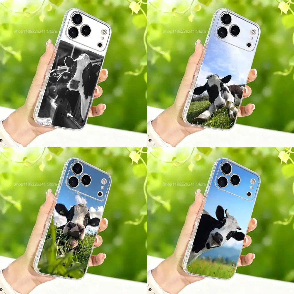 Cute Black White Dairy Cows Case For iPhone 17,11,12,13,16,14,15,Pro,Max,Plus,X,XS,XR,SE,Mini Transparent Soft Silicone
