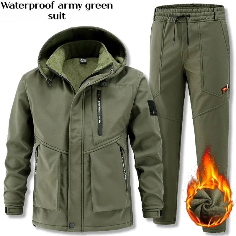 

2025 New Winter Thermal Fleece Ski Jacket Pants Set Men Women Waterproof Windproof Outdoor Climbing Work Suit