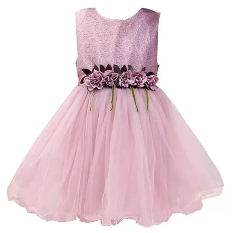 5 7 9 12 Years Youth Flower Girls Elegant Floral One-piece Fairy Princess Dresses for Children Vintage Festive Pink Tulle Clothe