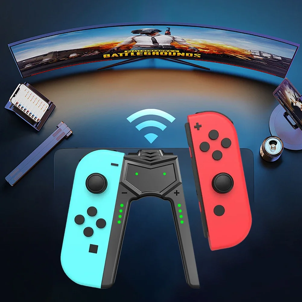 قاعدة شحن محمولة على شكل حرف V لجهاز نينتندو سويتش OLED Joy Con Play أثناء الشحن مع مؤشرات LED