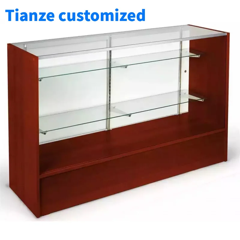 

（customized）6 feet Economic Wooden Frame Glass Counter with Led Light Lockable Display Smoke Shop Glass Display Showcas