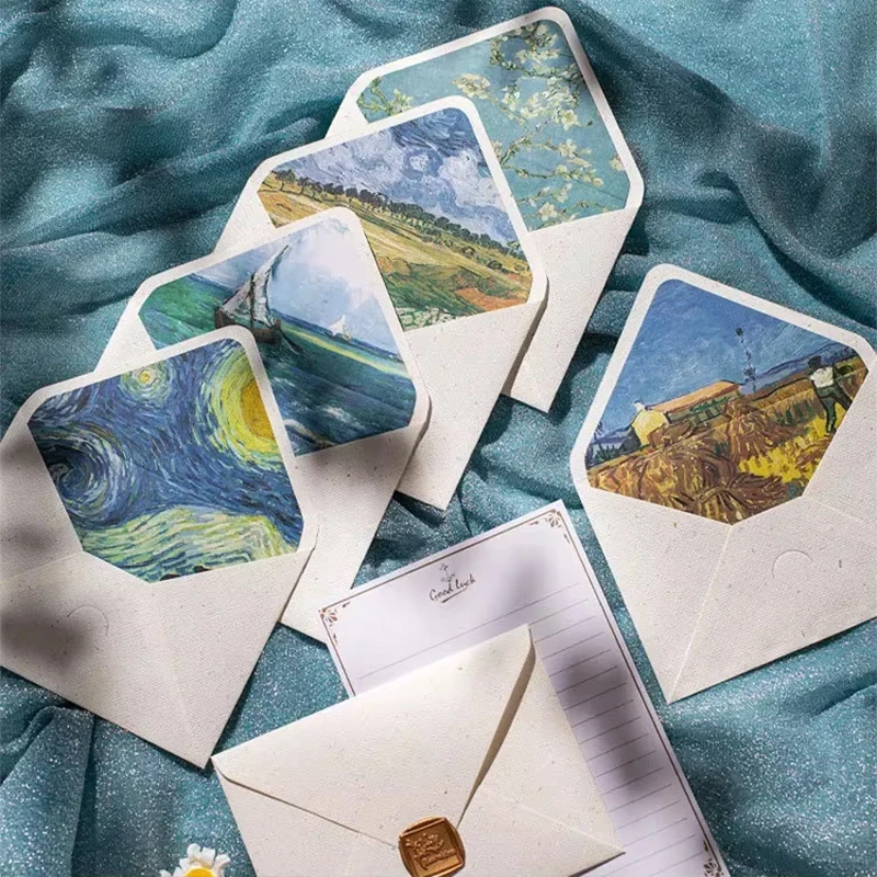 10 Pcs/Batch 17.5 * 12.5cm Exquisite Vintage Van Gogh Oil Paintings, Small and Fresh, High-End Plant-Based, Forest Lace Lining
