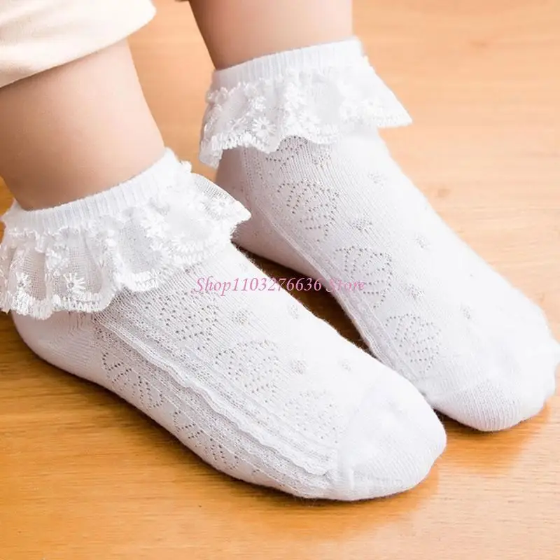

R6FD Baby Girls Eyelet Lace Flower Ankle Short Socks Newborn Infant Toddlers Cotton