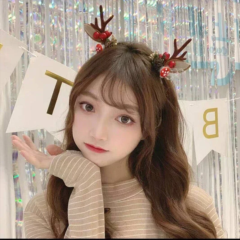 

Christmas Antler Hair Clips Pendants Xmas Ornaments Merry Christmas Decor Gift for Girl Elk Hair AccessoriesHappy New Year