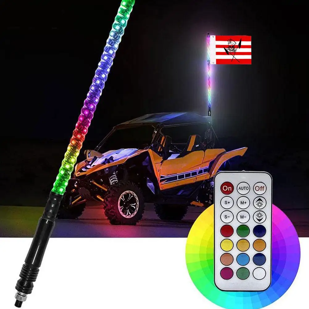 

LED Whip Lights With Flag For Off-Road Vehicles Car Ambient Light RGB Light Neon Strip UTV ATV Antenna Led Whip Lights Tool C7D1