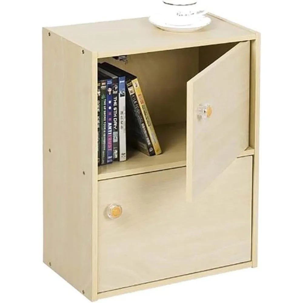 Steam Beech Storage Shelf 2 Tier Bookcase With 2 Door/Round Handle Bookcases & Cd Racks Book Organizer Living Room Furniture