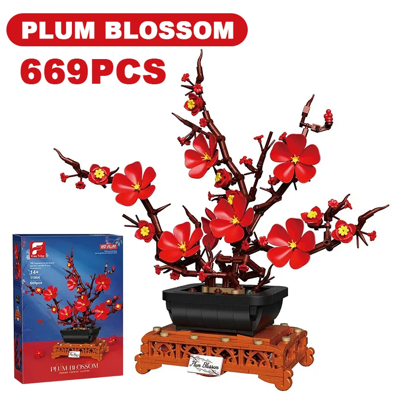 

Creative Plum Blossom Bouquet Potted Building Blocks Immortal Flower Home Desk Plant Decoration Assemble Bricks Toy Gift For Kid