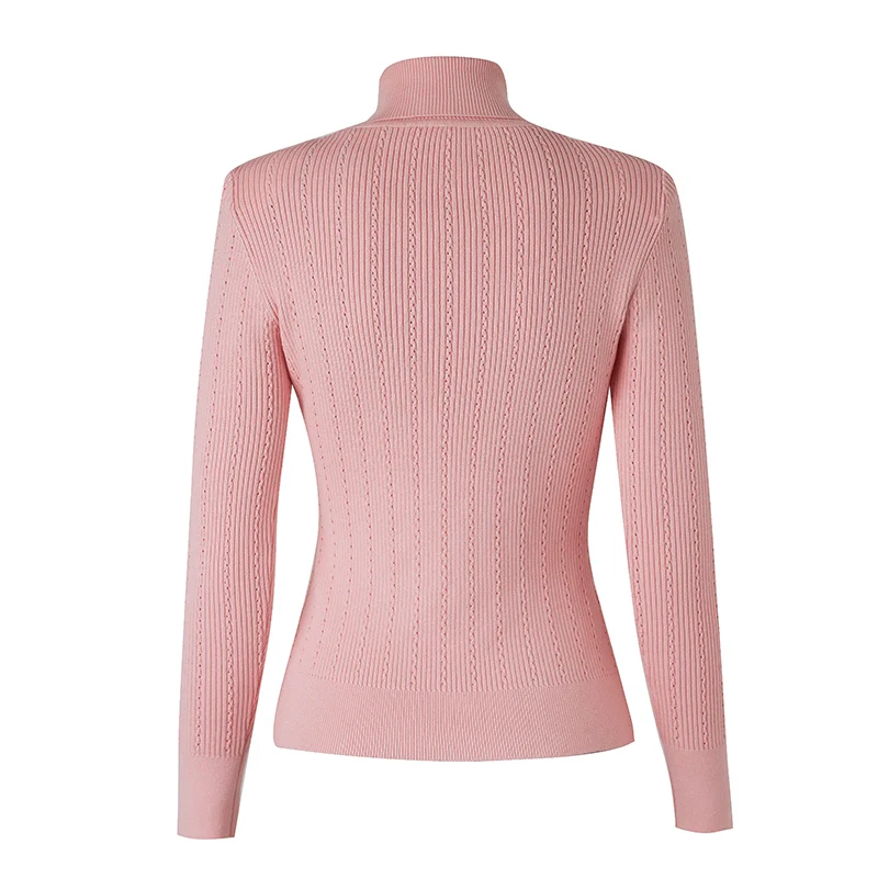 Lower Price High Quality Wool Blend Turtleneck Solid Color Skinny Women Pink Casual Pullovers Lady Sweater with Shoulder Pads