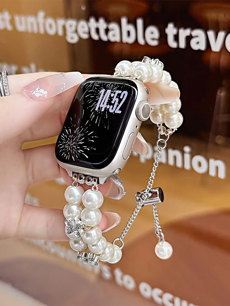 الفاخرة الماس الفرقة ل iWatch الترا 10 9 8 7 6 5 مرونة اللؤلؤ سوار للساعة أبل 38 40 مللي متر 41 مللي متر 42 45 مللي متر 46 مللي متر 49 مللي متر