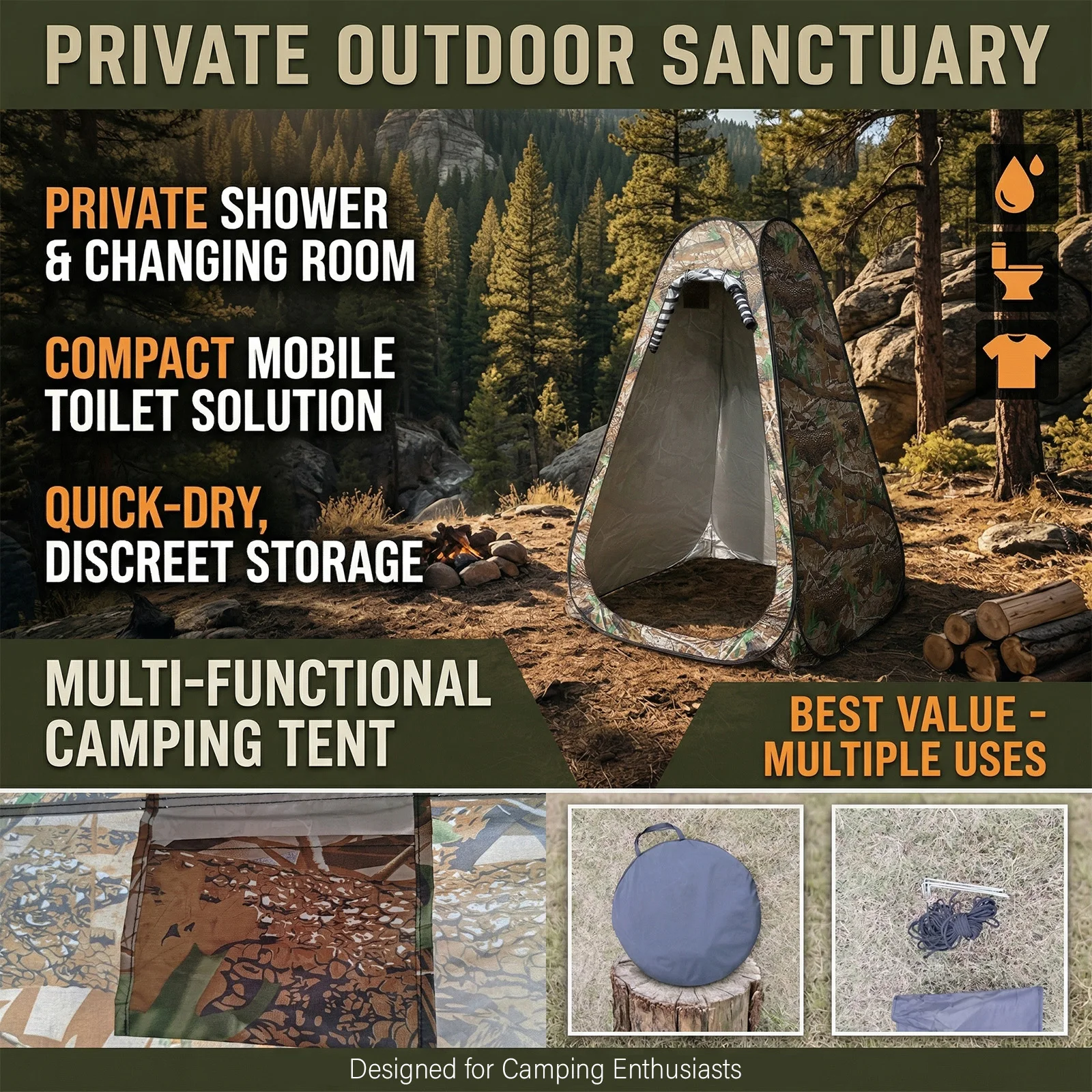 Outdoor Camping Toilet Tent - Tenda Portatile Pop-Up per Doccia Esterna,