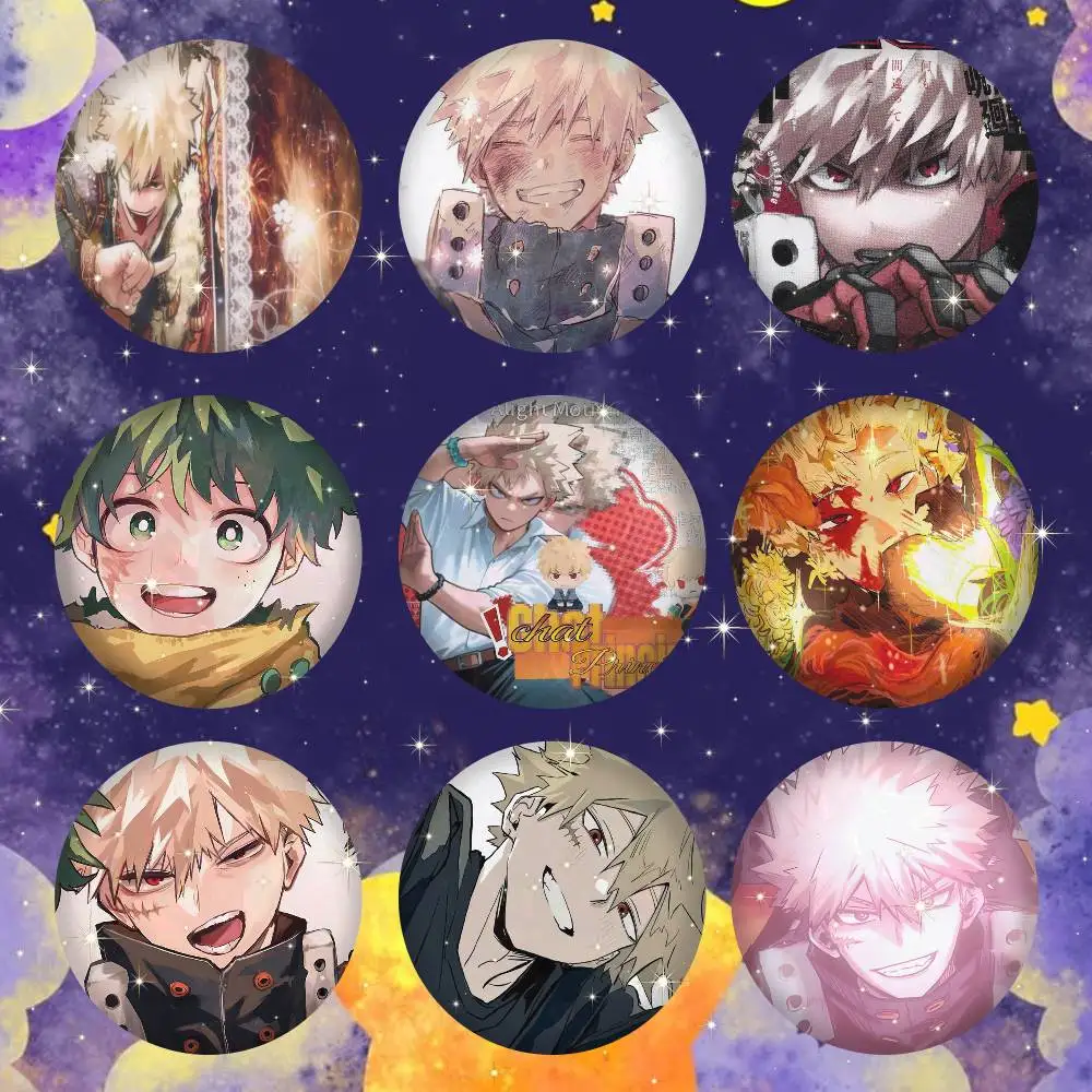 K-Katsuki B-Bakugo Badge On Backpack Accessories Manga Icons Pins Round Cartoon Brooches For Clothes Bag Decor Gifts