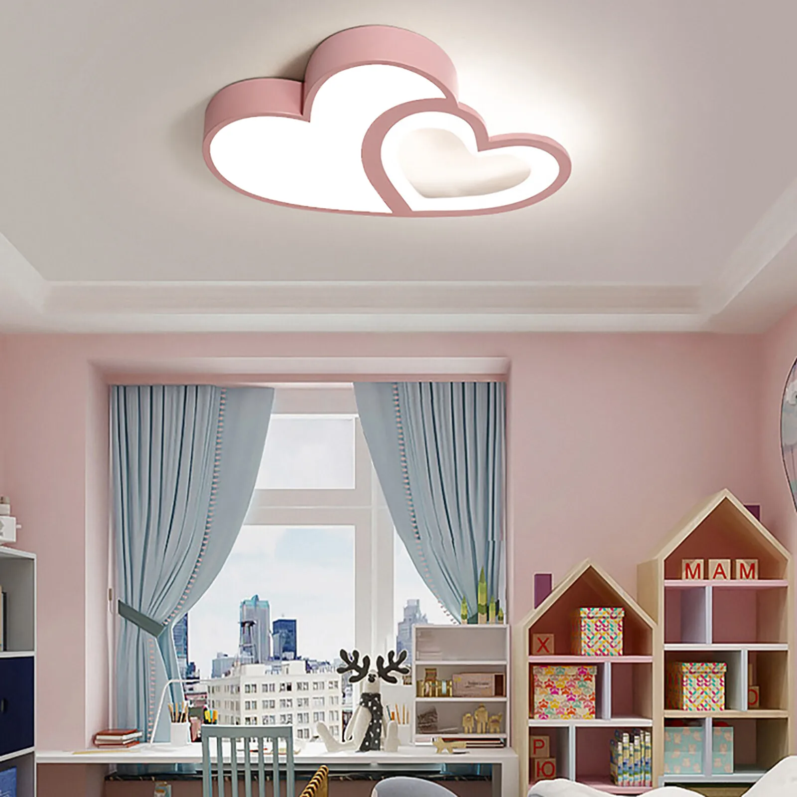 Plafoniera a LED per cartoni animati Plafoniera per camera da letto per bambini Plafoniera a cuore Plafoniera dimmerabile con telecomando (Rosa)