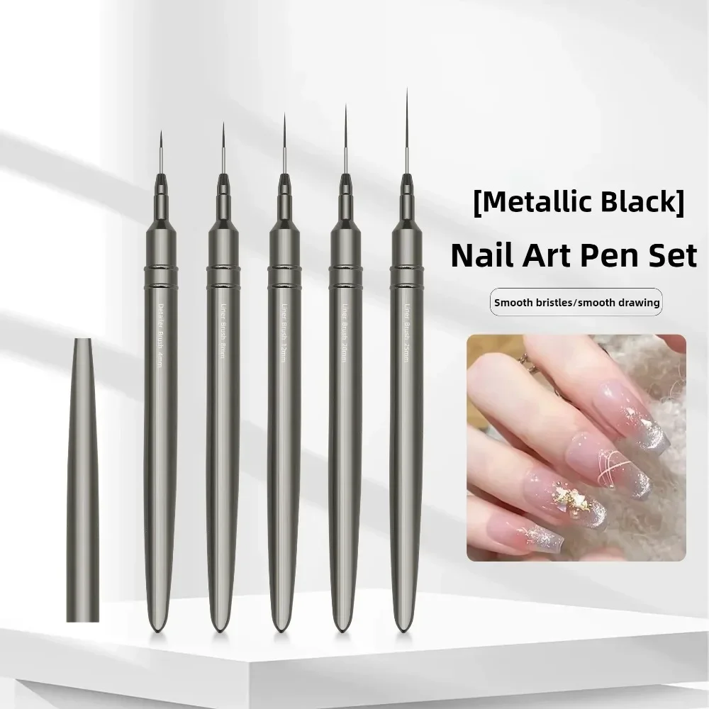 Zestaw 5 pędzli do zdobienia paznokci z metalową rączką, profesjonalne pędzle do linii, DIY, rysowania, malowania kwiatów, linii, pasków, żel UV, projektowanie manicure