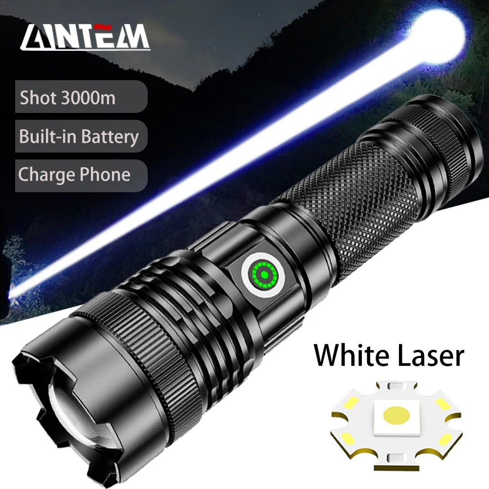 

30W High-power LED Flashlight Stepless Dimming Torch Waterproof Zoom Camping Fishing Lantern 3000 Meters Long Lighting Distance