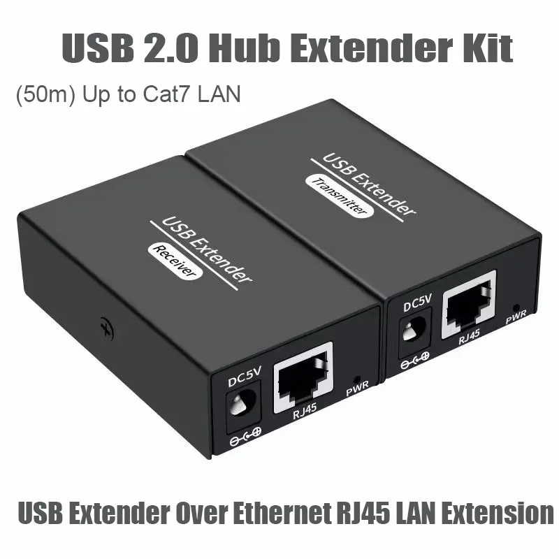 USB Extender Over Ethernet RJ45 LAN Extension 4 USB 2.0 Ports Transmit 50m/165ft Over Ethernet Cat5/5e/6/7 Receiver for Keyboard