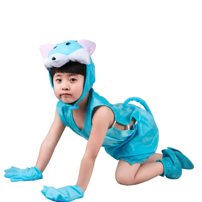 Macacão azul dinossauro para festa de Halloween, Animal Cosplay Outfit para jardim de infância, Traje engraçado do cão, urso e urso